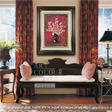 一品红高端美式客厅画玄关壁画欧式餐厅装饰画过道走廊画仿真油画