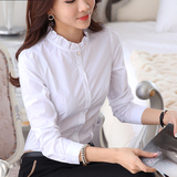 白色衬衫女式长袖春秋季韩版荷叶领气质修身显瘦职业装上衣工作服
