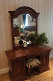 欧式做旧实木雕花梳妆台 美式卧室公主化妆镜收纳盒田园妆凳家具