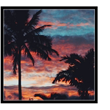 夏威夷沙滩海边黄昏日落晚霞椰树林热带风景摄影作品 木框装饰画