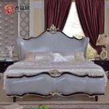 欧式实木床双人1.8米结婚床真皮靠背高档卧室新古典床蓝色头层皮