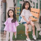 新款春夏装女童短袖T恤韩版中大童纯棉娃娃衫儿童装喇叭袖上衣潮
