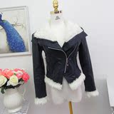 冬装新款女装韩版毛领女短款修身pu皮衣长袖皮夹克加厚外套