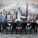 复古油画墙纸 纽约城市风景卧室餐厅背景墙壁纸 定制无缝壁画