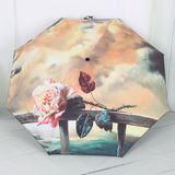 欧美创意油画伞全自动太阳伞迷情玫瑰遮阳伞巴黎铁塔防晒防紫外线