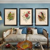 美式乡村田园风格客厅卧室玄关现代简约装饰画三联组合花与天堂鸟