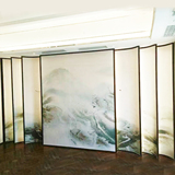 中式手绘水墨写意山水画真丝实木客厅酒店折叠折屏屏风隔断定制