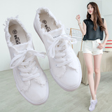 白色帆布鞋女夏韩版低帮学生平底系带球鞋休闲鞋透气小白鞋子板鞋