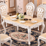 欧式大理石餐桌长方形西餐桌实木雕花描银方桌子小户型餐桌椅组合