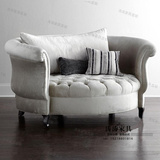 北欧复古高档实木布艺沙发  美式法式仿古怀旧沙发椅休闲椅可定制