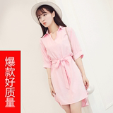 2016夏季新款韩国衬衫裙女中长款修身显瘦宽松大码学生纯色连衣裙