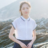 2016日系短袖衬衫女夏学生POLO领纯色上衣百搭学院纯棉白色衬衣潮