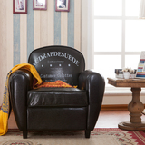 创意欧美时髦复古小户型单人皮艺印字沙发时尚怀旧休闲椅实木现货
