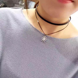 韩国双层水晶太阳花朵原宿短款项链锁骨链颈链颈带女韩版配饰品