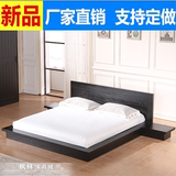 日式实木床宜家床简约现代卧室家具1.8米双人床北欧黑色矮床定制