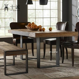 原木复古铁艺餐桌 美式餐桌椅组合 办公室书桌凳 北欧风情餐桌椅