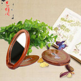 越南红木花梨木小镜子折叠镜便携化妆镜实木椭圆形化妆镜 包邮