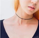 韩国 细款 极简风 仿皮+银色珠子 颈带 项链 锁骨链 性感颈饰 女