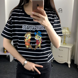 特价清仓 短袖t恤女韩国宽松学生纯棉夏季常规款卡通可爱条纹小衫