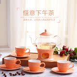 欧式陶瓷花草茶具套装耐热玻璃水果茶壶套装花茶杯加热煮水果茶壶