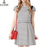 商场代购ELAND衣恋15年夏季黑白条纹连衣裙EEOM52451A专柜正品
