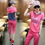 女式夏季短袖运动套装女两件套25韩版大码休闲跑步服卫衣七分裤18