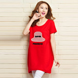 加大码红色孕妇装夏装韩版t恤女中长款宽松纯棉上衣新款