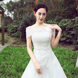 新娘婚纱蕾丝披肩 大码白色披肩纱遮手臂 显瘦大码韩式一字肩拖