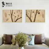 海公主客厅沙发背景墙装饰画 卧室玄关创意双联树木油画 定制尺寸
