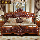 美式床 乡村实木真皮床1.8米 欧式床深色 卧室别墅大床婚床双人床