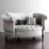 美式椭圆形沙发欧式单人小沙发绒质布艺拉扣客厅新古典弧形休闲椅