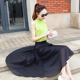 韩版套装连衣裙2016夏季新款短袖雪纺显瘦不规则蓬蓬裙两件套裙子