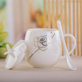 【天天特价】骨瓷杯子创意马克杯带盖带勺陶瓷早餐咖啡杯定制logo