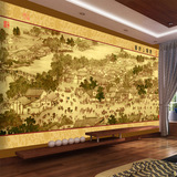 现代中式3D立体无纺布墙纸客厅电视背景墙壁纸国画清明上河图壁画