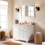 美式落地橡木浴室柜洗手台田园欧式浴室柜洗脸盆组合实木卫浴镜柜