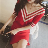 韩国2016夏装冰丝性感夜店V领包臀短裙子针织弹力修身显瘦连衣裙