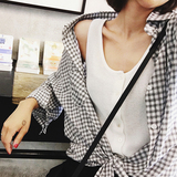 2016夏季新款短袖格子衬衫女韩版BF风休闲上衣修身显瘦五分袖衬衣