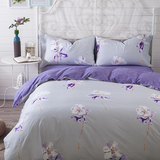 缦色 紫色被单床单床上用品 全棉田园风玫瑰花四件套美式纯棉被套