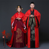 古装中式婚礼服装红色拖尾汉服婚服喜服 男女情侣婚服复古嫁衣