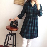 2016春装韩版长袖中长款格子衬衣女衬衫打底衫衬衣裙娃娃连衣裙