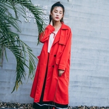 Audrey Wang正品高端欧美风风衣春秋中长款超长大红色女收腰外套