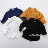 韩国外贸原单男女小儿童装宝宝纯棉水洗棉麻透气长袖衬衫衬衣T恤