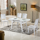 小户型钢化印花玻璃餐桌椅组合多功能实木可折叠伸缩家用椭圆餐桌