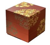 日本代购：进口精品漆器花丸春秋5.0日式3层便当寿司盒首饰盒