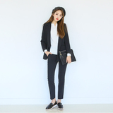 2016春装新款韩版宽松休闲小西装外套女直筒九分裤时尚套装两件套