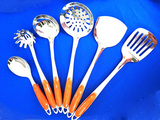 家用厨房不锈钢厨具锅铲炒菜铲子勺勺子纯304不锈钢七件套橙色柄