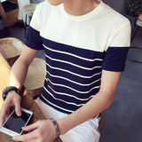 卡宾夏季男士条纹短袖T恤韩版修身青少年日系薄款上衣打底衫男装
