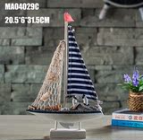 地中海实木质帆船模型摆件仿真小木船装饰一帆风顺工艺船摆件