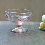 甜美可爱欧式桃心形花瓣沙律碗高脚玻璃杯冰淇淋杯彩色玻璃杯子