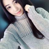 韩版2015冬季新款高领保暖套头羊毛衫开叉下摆中长款针织毛衣 女